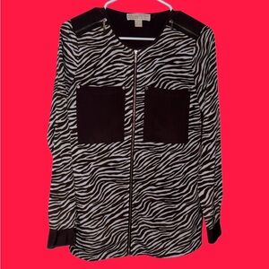 Michael Kors Brown and White Zipper Top